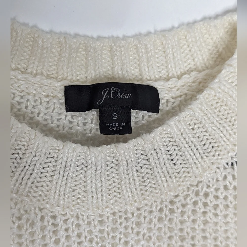 JCrew Women Top Sweater Small Ivory Off White Knit Light 100% Linen Pullover